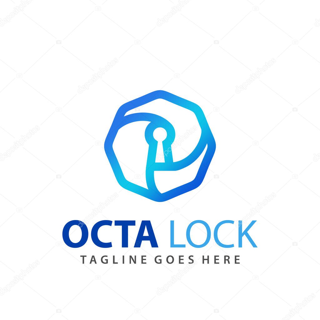 Abstract Gradient Octagon Key Lock Logo Design Template Premium Vector Stock