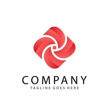 Soyut Kare Çiçek Logosu Tasarım Vektörü İllüstrasyonu