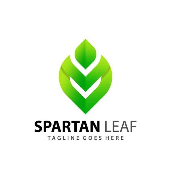 Astratto Spartano Foglia Verde Casco Logo Disegno Vettoriale Illustrazione — Vettoriale Stock