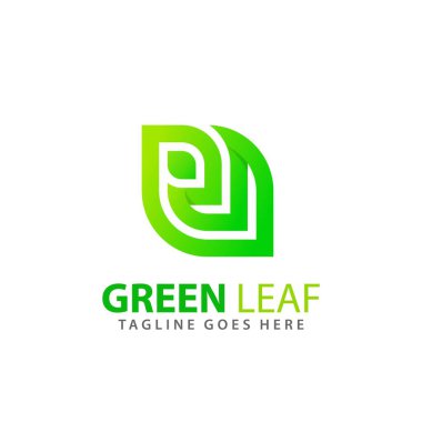 Soyut Harf E Yeşil Yaprak Monogramı Modern Logolar Tasarım Vektörü İllüstrasyon Şablonu Premium