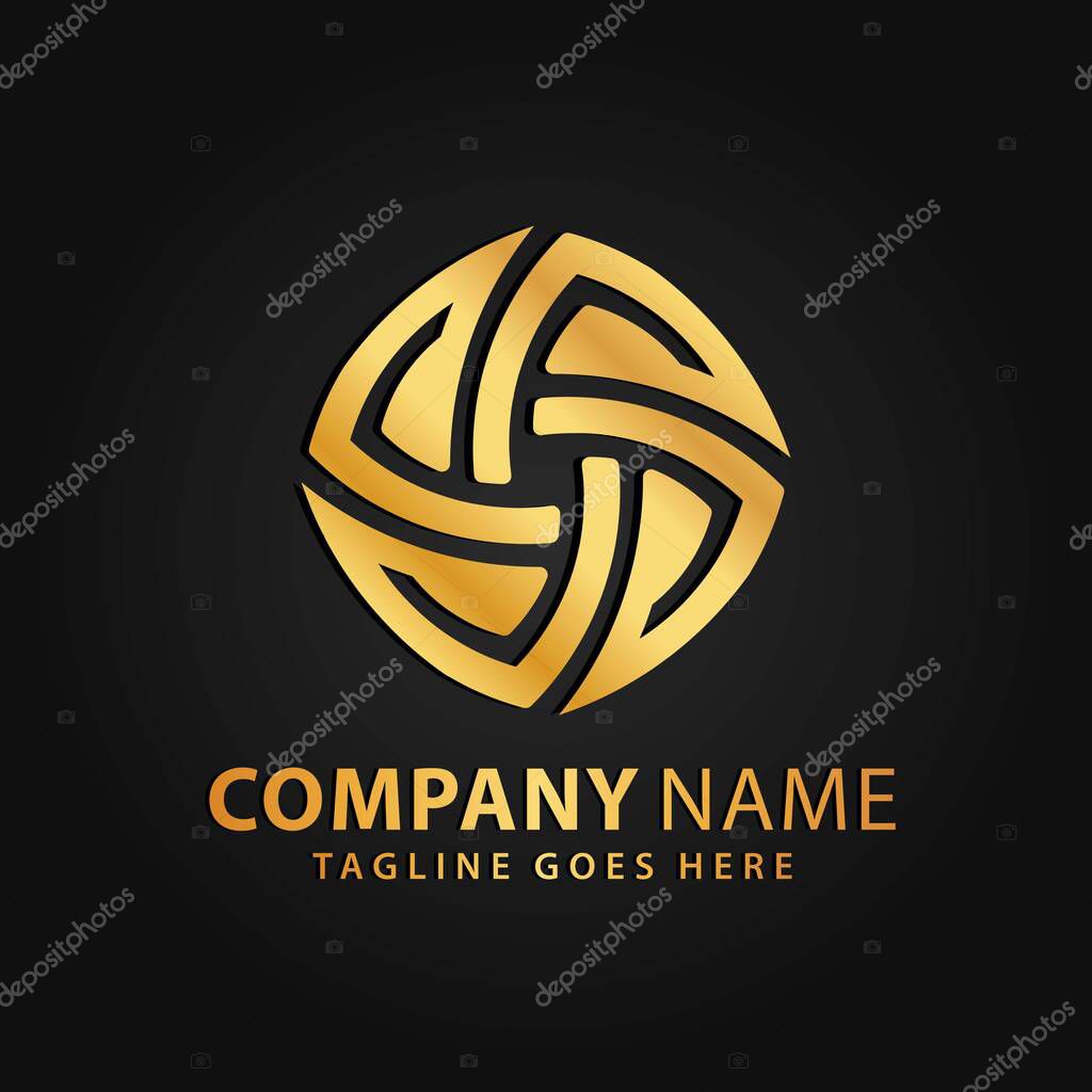 3D Gold Square Spinning Abstract Luxury Logos Design Vector Illustration Template