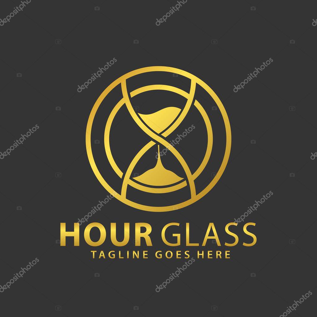 Gold Circle Hour Glass Logos Design Vector Illustration Template