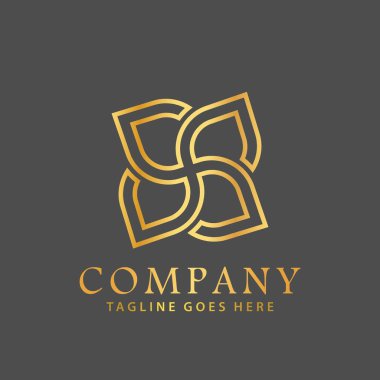 Altın Çiçek Lotus Soyut Logoları Tasarım Vektör Çizim Şablonu