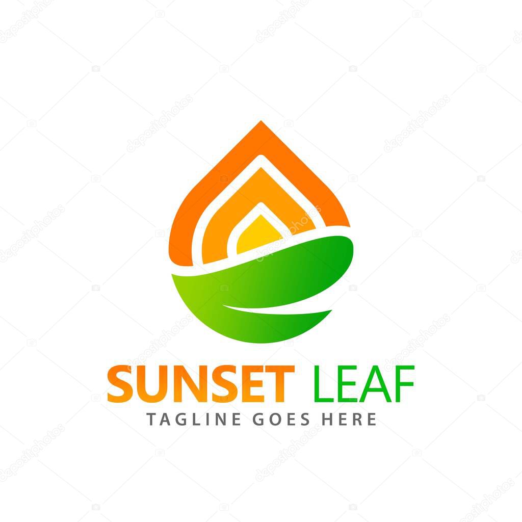 Abstract Sunset Drop Leaf Logos Design Vector Illustration Template
