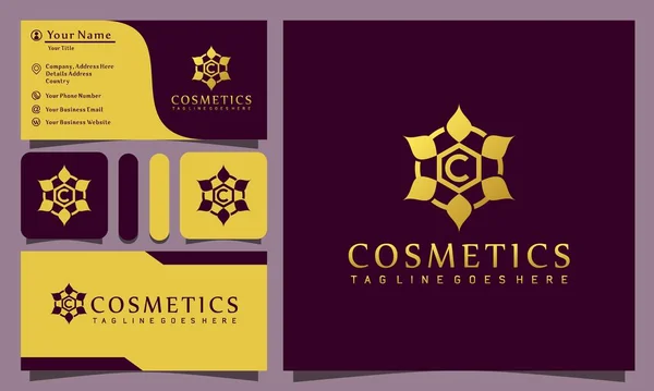 Złote Kosmetyki Piękno Kwiat Lotos Luksusowe Logo Design Wektor Ilustracja — Wektor stockowy