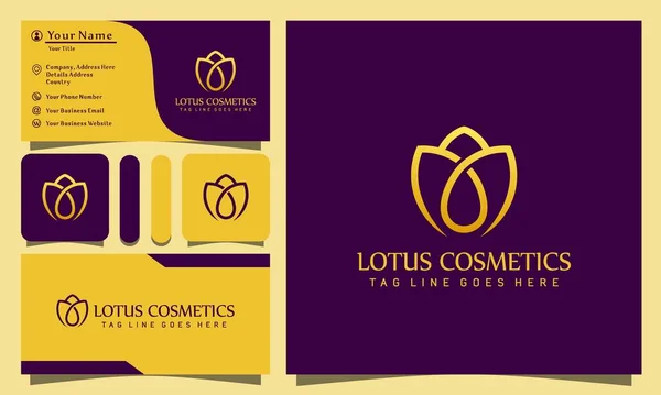 Altın güzellik lotus kozmetik logoları çizgili sanat tarzı vintage, modern şirket kartviziti şablonlu vektör çizimi