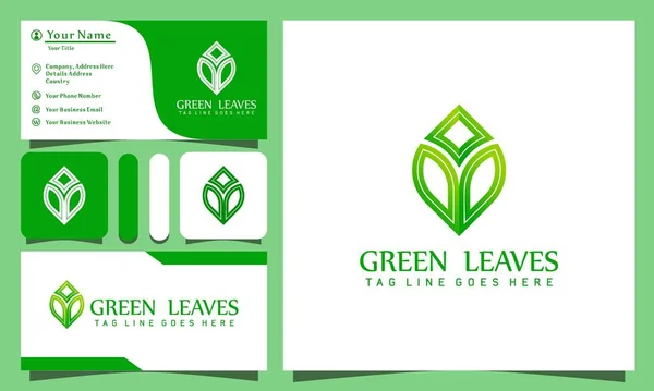 Minimaliste Élégant Vert Nature Laisse Logos Design Vectoriel Illustration Avec — Image vectorielle