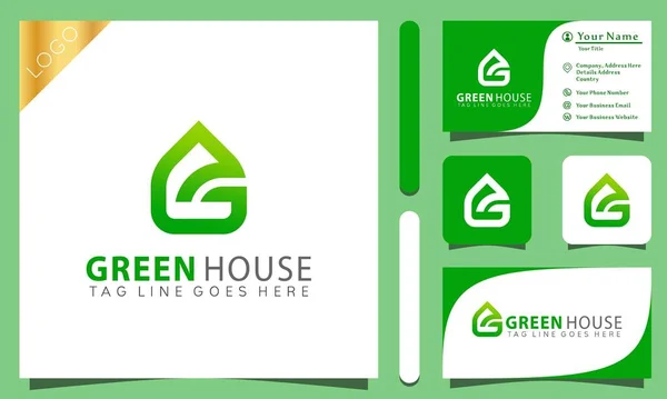Nature Letter Green House Leaf Logos Design Vector Illustration Line — Stock Vector