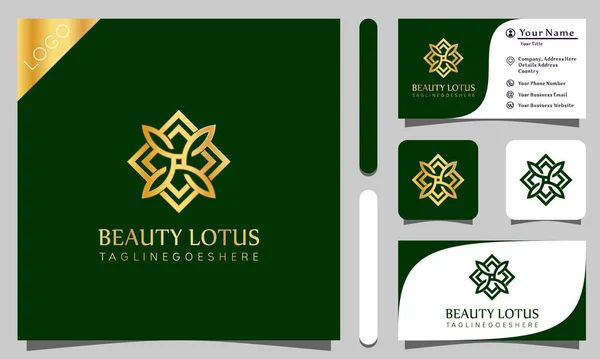 Złote Piękno Lotos Luksusowe Logo Projekt Wektor Ilustracja Linii Stylu — Wektor stockowy