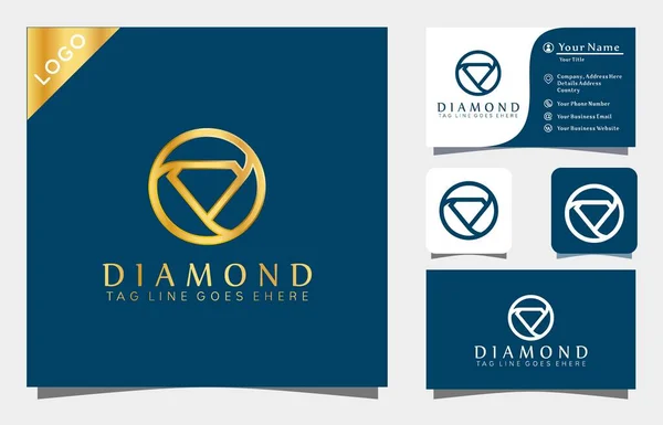 Gold Diamond Logo Design Inspiration Vector Illustration Line Art Style — Vector de stock