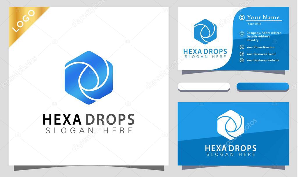 Hexagon Drops wave colorful Logo Design Vector Illustration Template. modern logo design business card