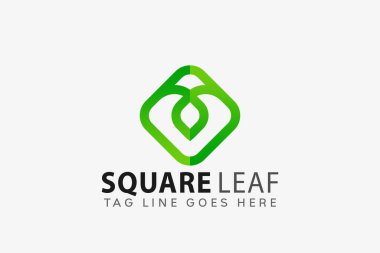Kare Yuvarlak Yeşil Yaprak Logosu Tasarım Vektörü İllüstrasyonu