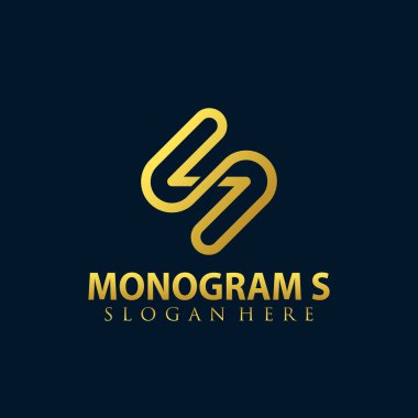 Monogram Harf S çizgi sanat stili Logo tasarım vektör çizimi