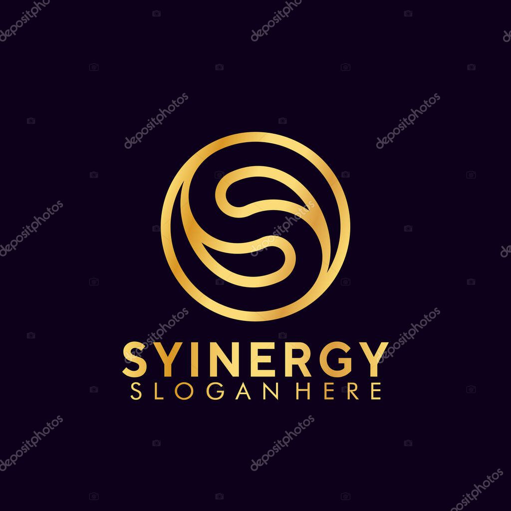Golden Letter S, Yin Yang, Monogram Logo Design Symbol Vector Illustration