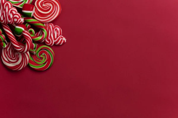 Świąteczne Tło Cukierków Wesołych Świąt Szczęśliwego Nowego Roku Świąteczne Dekoracje — Zdjęcie stockowe