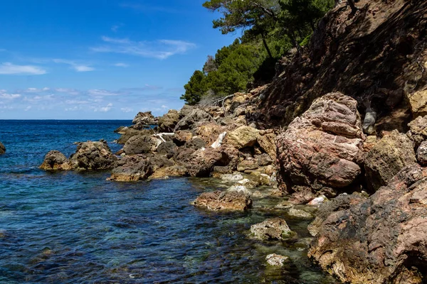 Θέα Στην Ακτή Στον Κόλπο Cala Tuent Στο Βαληρικό Νησί — Φωτογραφία Αρχείου