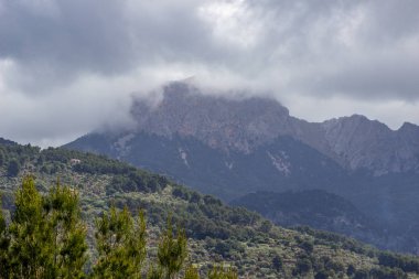 Mallorca 'nın kuzeyinde Soller ve Valldemossa arasındaki Serra de Tramuntana manzarası 