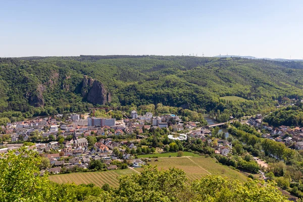 Wysoki Kąt Widzenia Rotenfels Bad Muenster Stein Ebernburg Rzeki Nahe — Zdjęcie stockowe