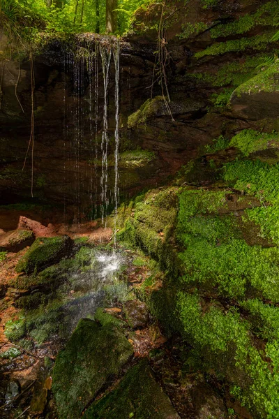 Agua Que Fluye Sobre Las Rocas Cubiertas Musgo Cañón Hexenklamm — Foto de Stock