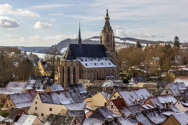 Wysoki Kąt Widzenia Miasta Meisenheim Niemcy Zimie Śniegiem — Zdjęcie stockowe