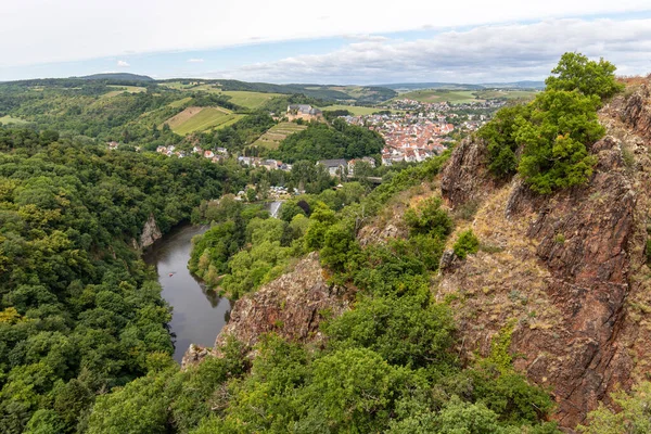 Widok Rheingrafenstein Krajobraz Rzeki Nahe Bad Muenster Stein — Zdjęcie stockowe