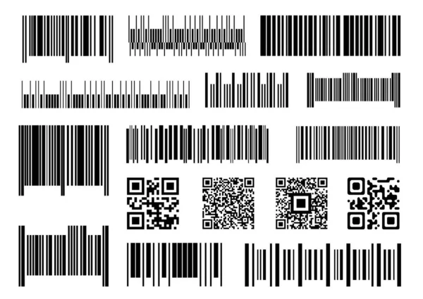 Código de barras digital. Códigos de barras de supermercado, barras de código de varredura e preço industrial vetor conjunto. Inventário de produtos, verificação digital. Embalagem etiquetas listradas únicas isoladas em fundo branco — Vetor de Stock