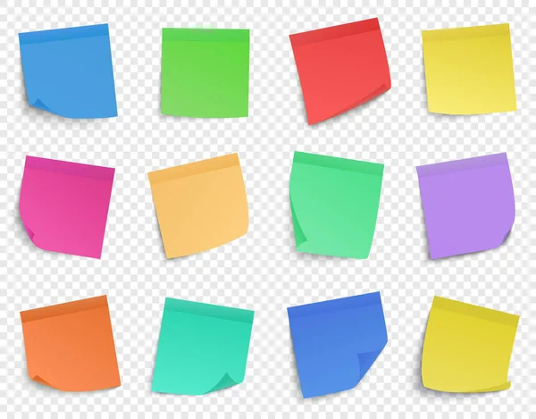Poste-le. notes de note de papier, collant entreprise rappeler feuilles de papier, notes autocollantes colorées vecteur icônes isolées ensemble — Image vectorielle