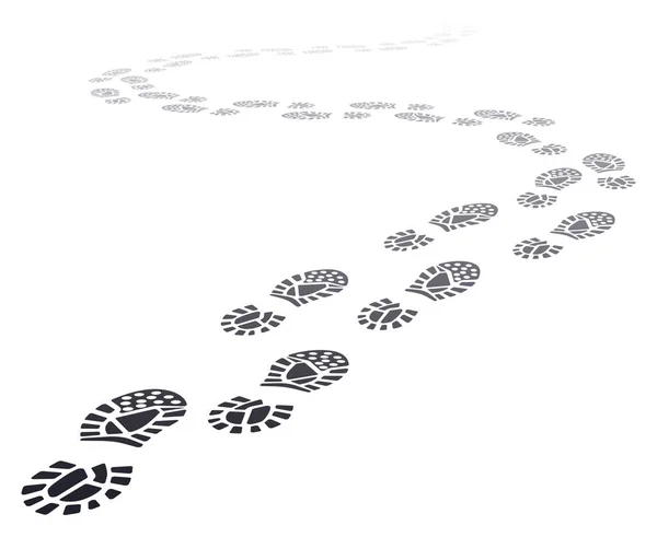 Marcher loin empreintes de pas. Sentier de perspective de pas sortants, silhouette de pas de pied humain, illustration vectorielle de pas de chaussure — Image vectorielle