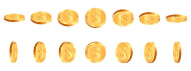 Gerçekçi altın paralar. Altın paralar, büyük ikramiye madeni para animasyonu, altın 3D hazine ödülü, altın para vektör çizim simgeleri