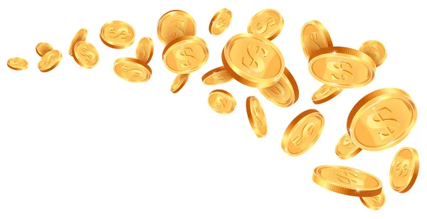 Realistic gold 3d treasure. Golden coins wave, cash coins falling trail, 3D golden treasure winner prize vector background illustration — Stock Vector