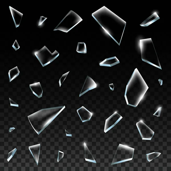 现实的破碎玻璃。破碎的玻璃碎片，破碎的清晰破碎的玻璃碎片，形成3D孤立的矢量图集 — 图库矢量图片