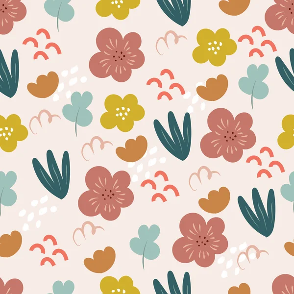 Padrão sem costura com flores no estilo doodle. Fundo botânico —  Vetores de Stock