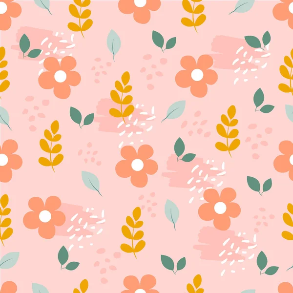 Nahtloses Muster mit Blumen im Doodle-Stil. Botanischer Hintergrund — Stockvektor