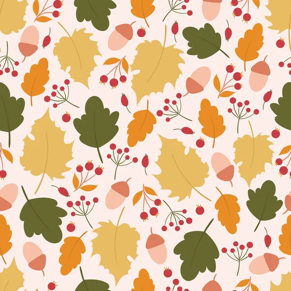 Seamless Pattern Autumn Elements Autumn Background Leaves — Stock Vector