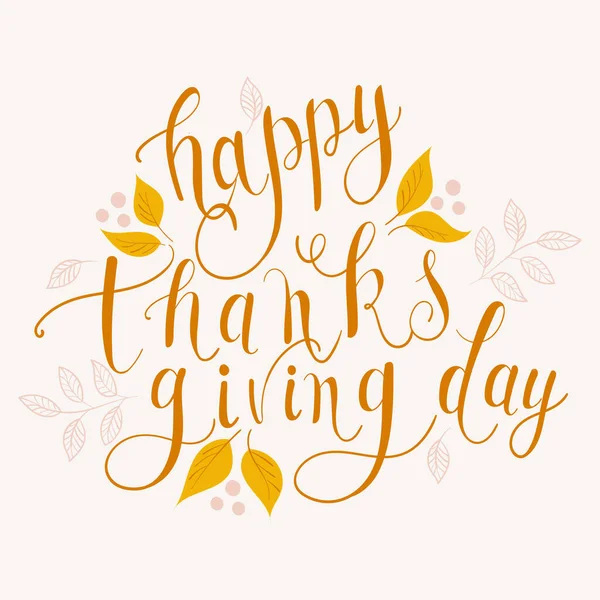 Feliz Día Acción Gracias Letras Con Hojas Otoño Dar Gracias — Vector de stock