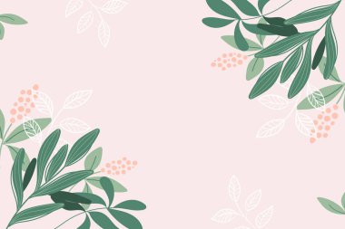 Modern botanik arka plan dizaynı pembe renklerde ve metin için alanı var. Çiçek pankartı şablonu.