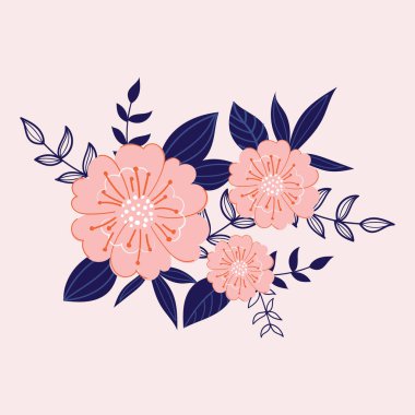 Pembe güllü modern botanik desenli. Çiçek arka planı