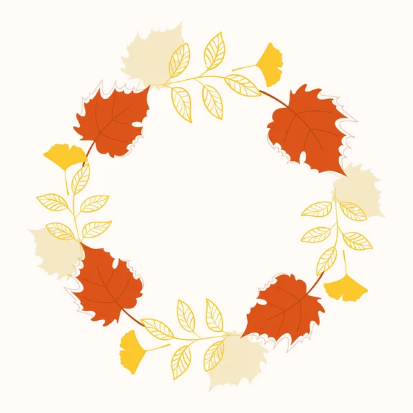 Couronne Aux Feuilles Automne Cadre Rond Coloré Avec Des Feuilles — Image vectorielle