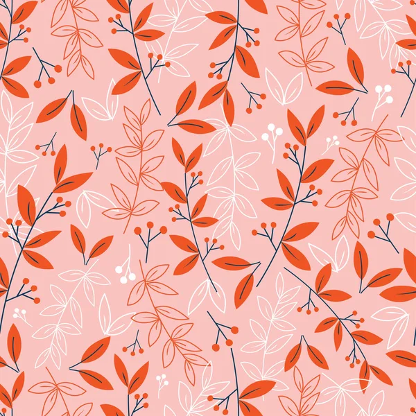 Современный Ботанический Бесшовный Узор Листьями Цветами Цветочный Фон — стоковый вектор