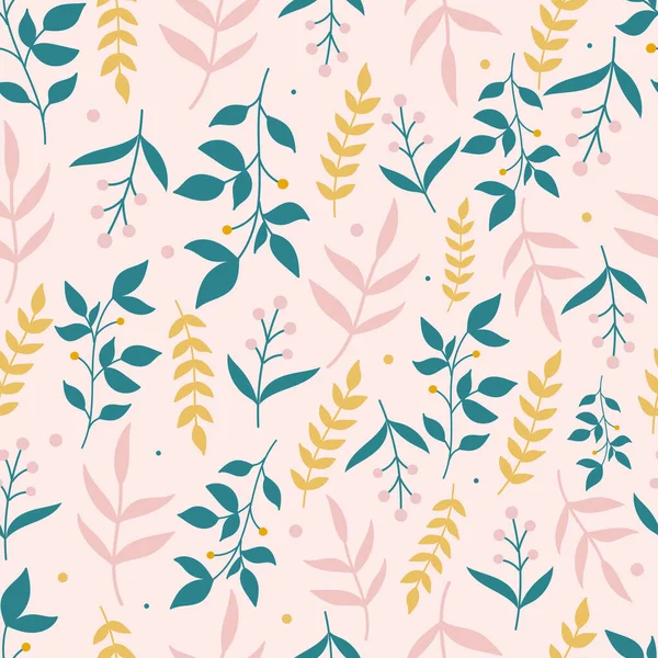 Motif botanique sans couture avec des fleurs sur fond rose pastel. Feuilles et fleurs fonds d'écran. Floraux fond. — Image vectorielle