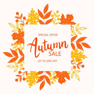 Yapraklı sonbahar çerçevesi. Turuncu yapraklı yuvarlak renkli çerçeve