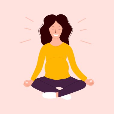 Yoga pozunda oturan mutlu hamile kadın. Hamile kadın için meditasyon.