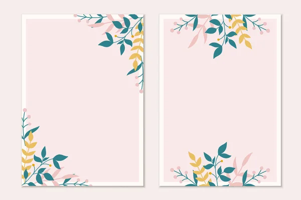 带有花和叶子的现代植物请柬模板 带有文字空间的卡片 — 图库矢量图片