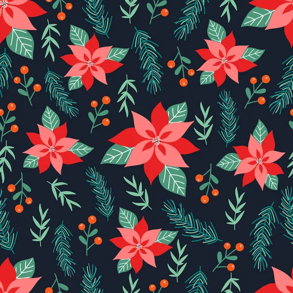 Koyu arka planda, çam ağacıyla kusursuz bir Noel deseni. Tatil geçmişi..