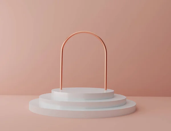 White Podium Steps Copper Gate Geometric Shape Modern Background Product — ストック写真