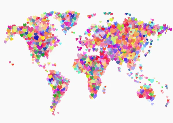 Renkli Kalpleri Olan Yaratıcı Dünya Haritası Aşk Sembollü Dünya Gezegeni — Stok fotoğraf