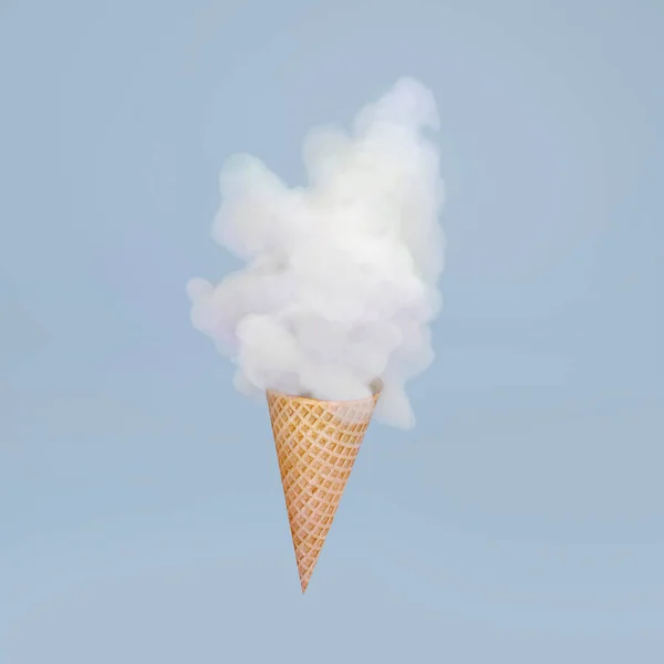 Мороженое Конус Белым Облаком Пастельно Голубом Фоне Концепция Неба Реалистичные — стоковое фото