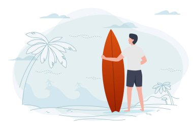 illüstrasyon, surfboard holding adam bir plajda