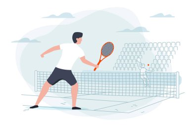 Vektör çizim tenis oyunu. Raket adamla