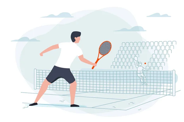 Jeu vectoriel de tennis d'illustration. Homme avec raquette — Image vectorielle